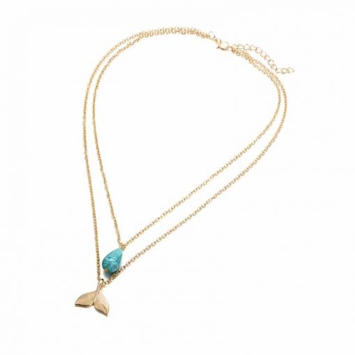 Blue Opal whale tail necklace